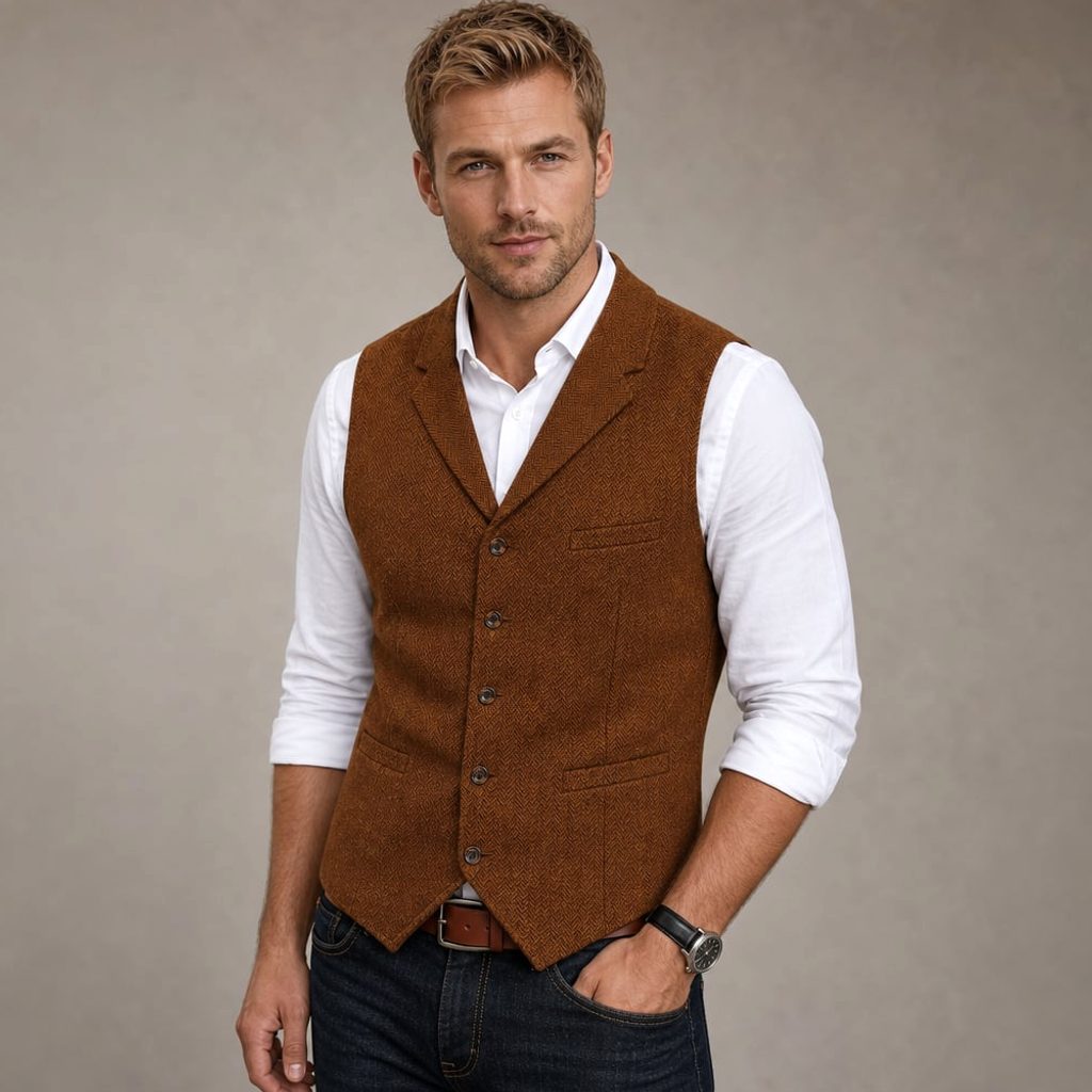 Weste Fischgrat-Tweed Strukturgewebe – David