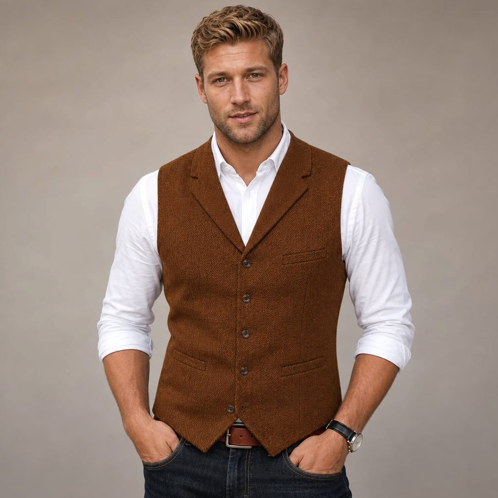 Weste Fischgrat-Tweed Strukturgewebe – David