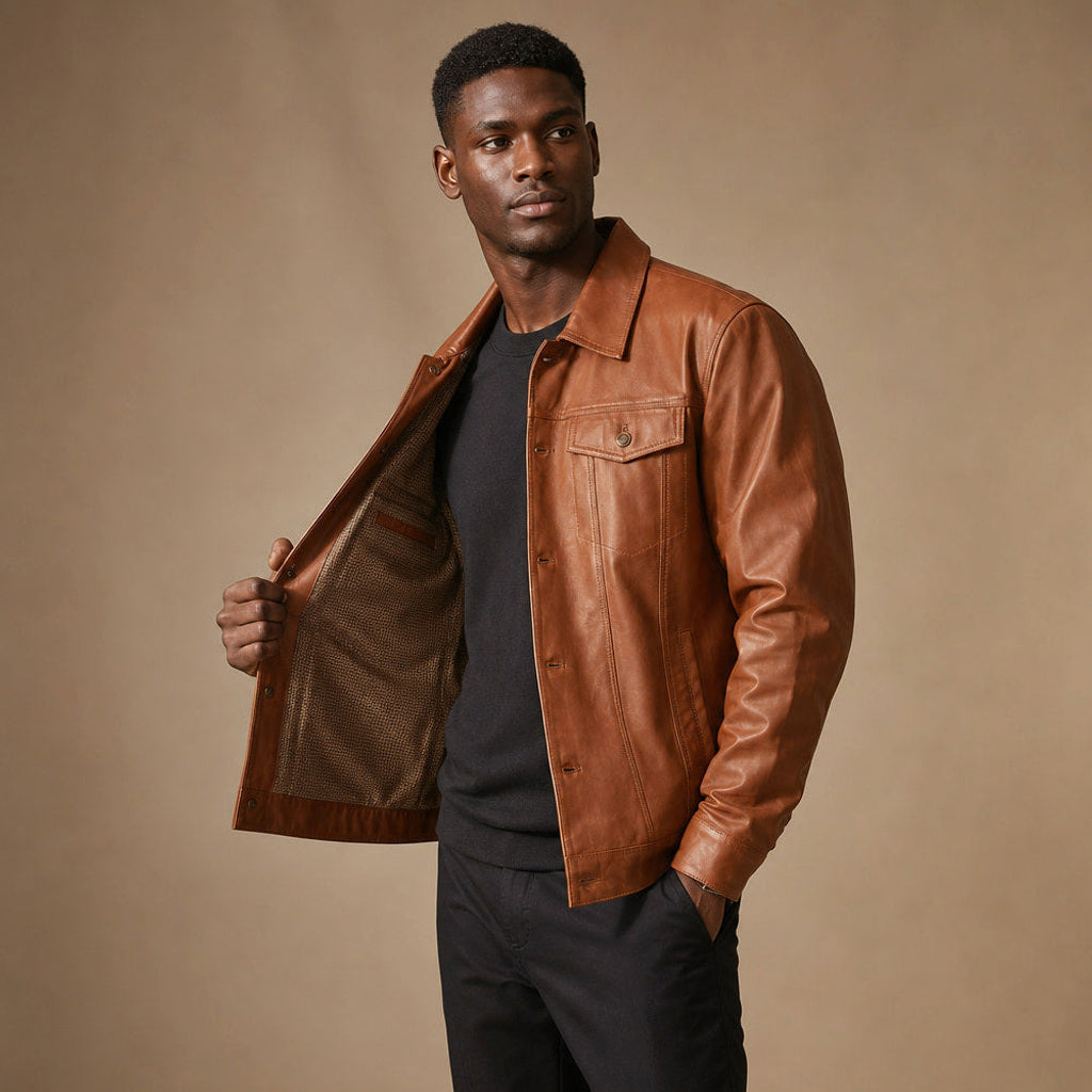 Xavier | Lederjacke Truckerschnitt Sienna