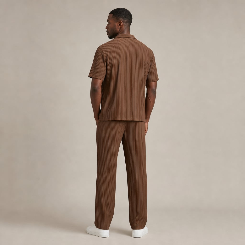 Zweiteiliges Set Strukturstreifen Kurzarmhemd und Hose – Corvino